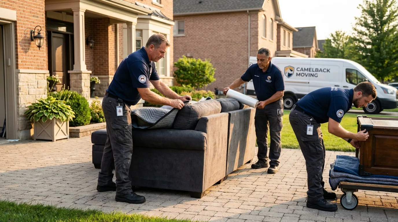 Large estate moving crew wrapping furniture in Plains, KS