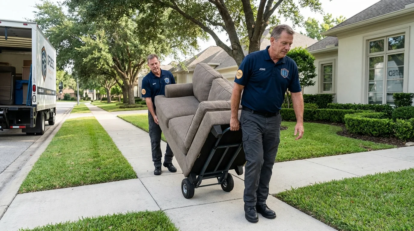 Local residential moving crew loading furniture in Plains, KS